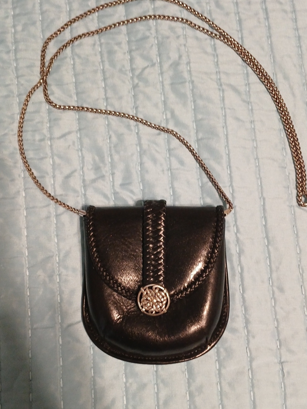 Brighton Black Leather Mini Crossbody with Braided Chain  Strap.